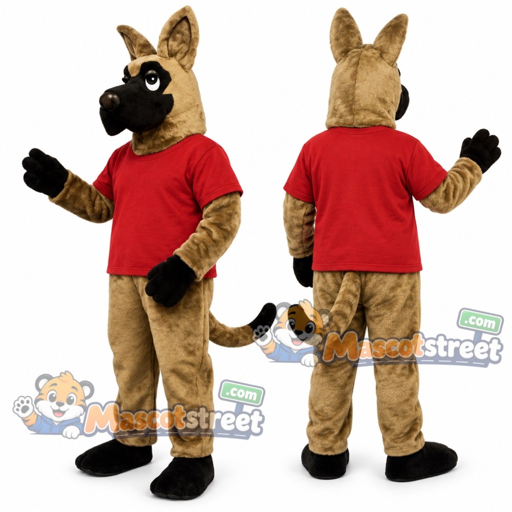 Tan Great Dane Mascot Costume with Red Shirt Tan Great Dane Mascot Costume with Red Shirt