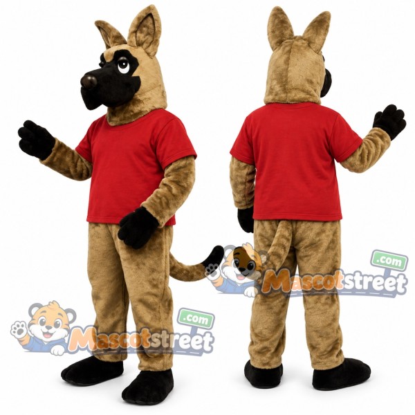 Tan Great Dane Mascot Costume with Red Shirt
