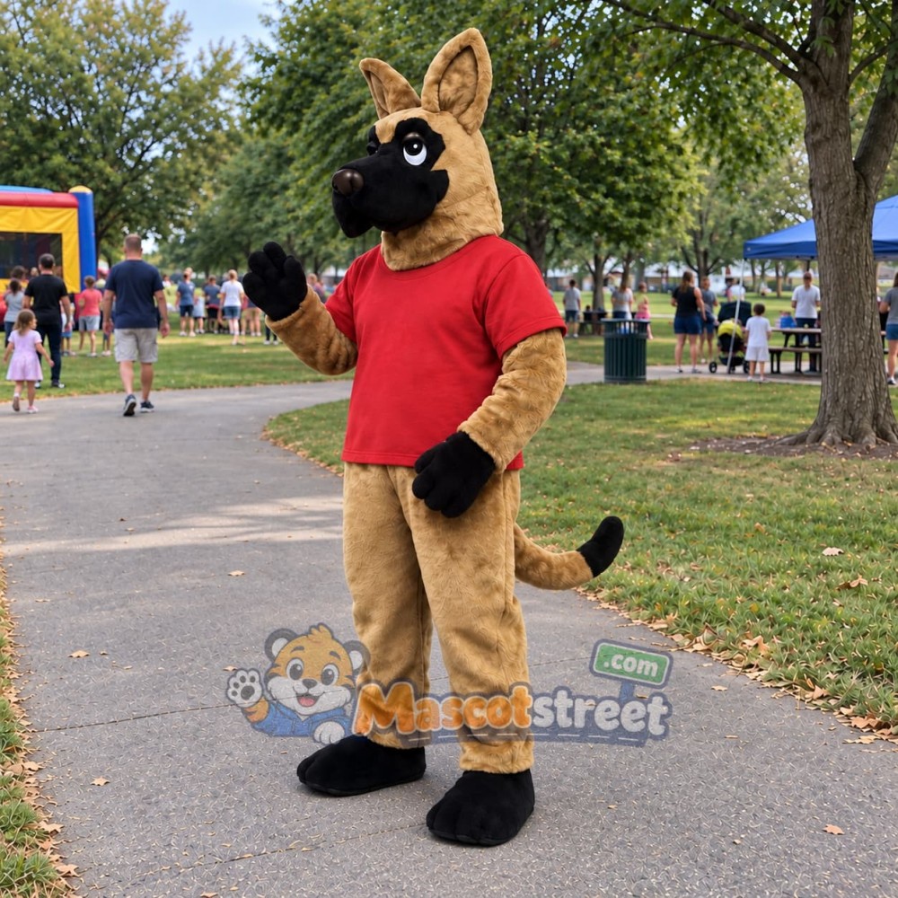 Tan Great Dane Mascot Costume with Red Shirt Tan Great Dane Mascot Costume with Red Shirt