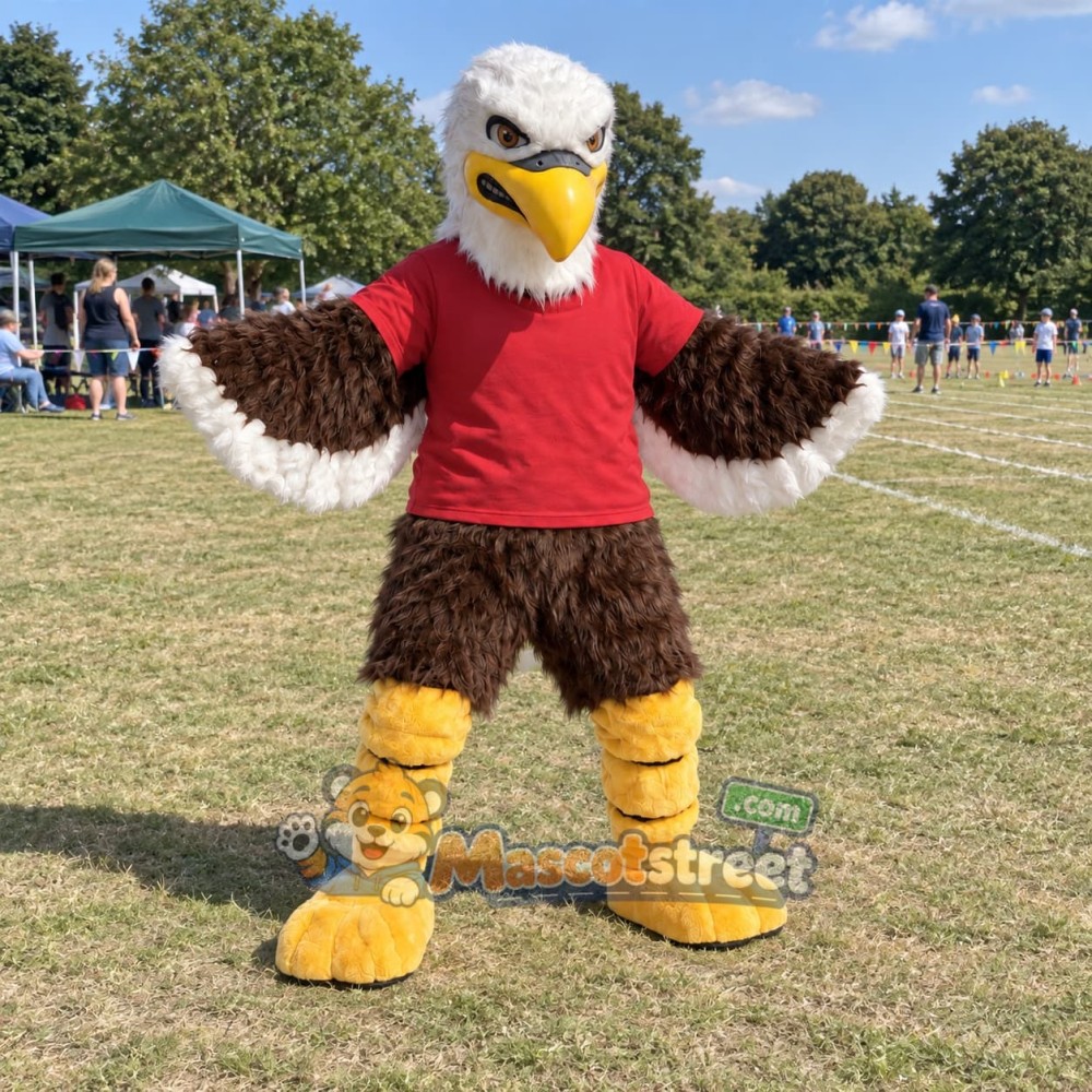 Bald Eagle Mascot Costume with Red Shirt Bald Eagle Mascot Costume with Red Shirt