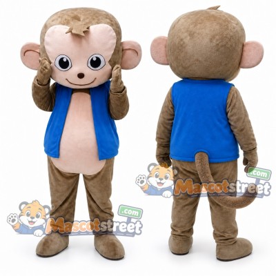 Brown Monkey Mascot Costume with Blue Vest Brown Monkey Mascot Costume with Blue Vest