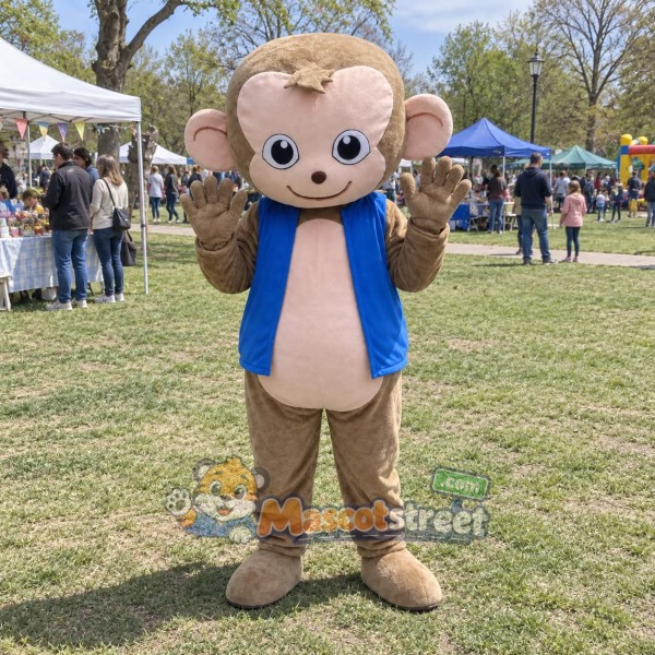 Brown Monkey Mascot Costume with Blue Vest