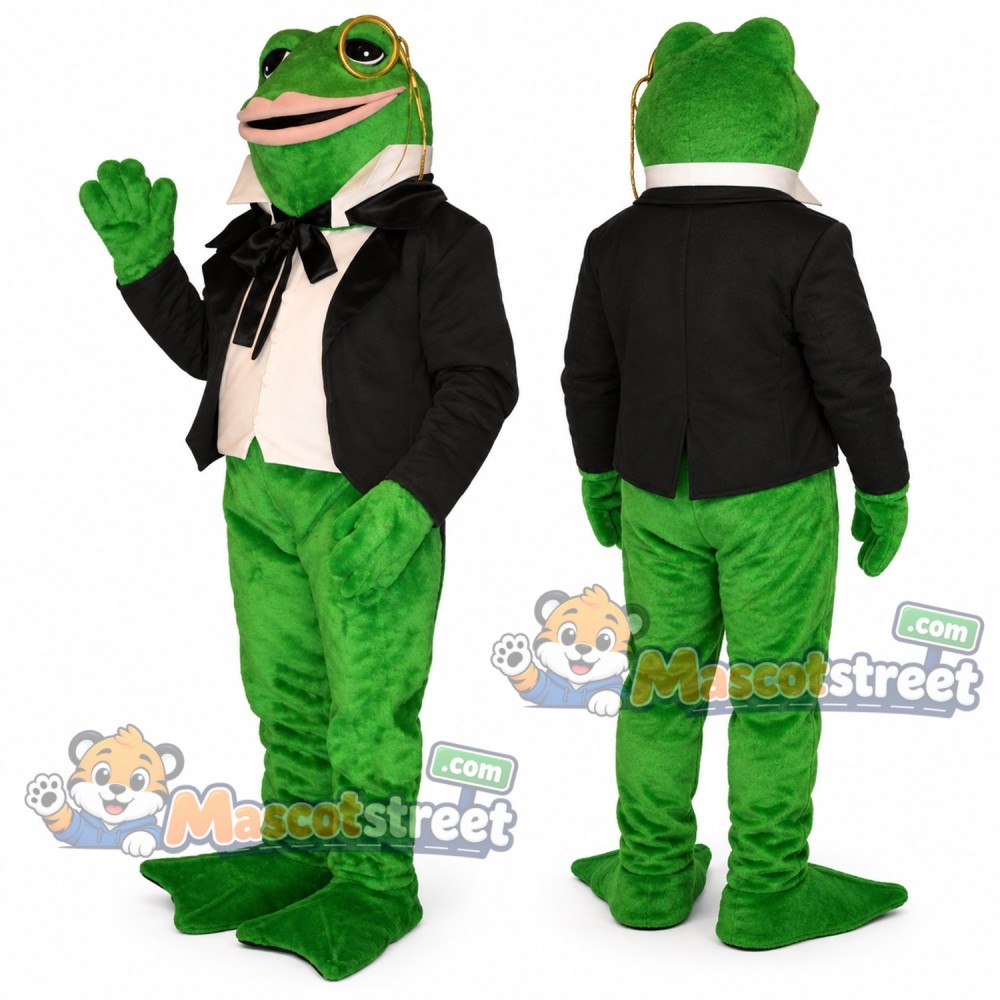 Green Frog Mascot Costume with Black Tuxedo Green Frog Mascot Costume with Black Tuxedo