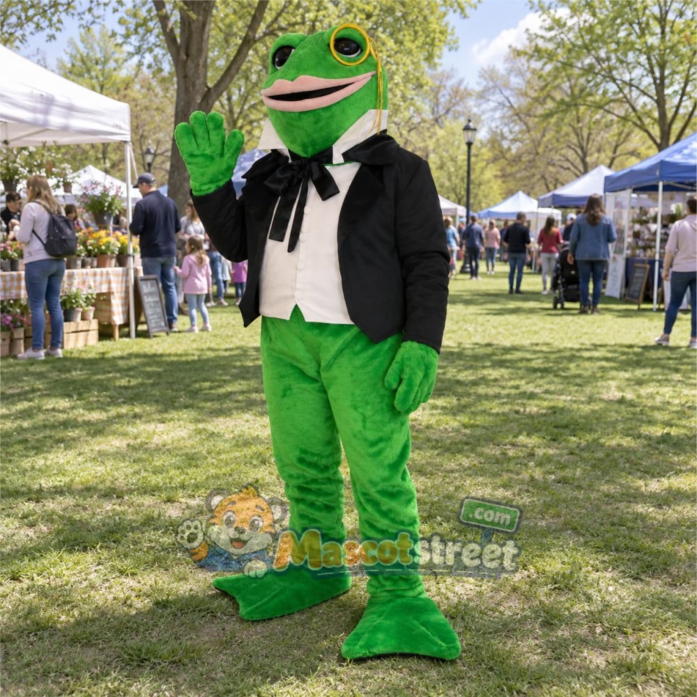 Green Frog Mascot Costume with Black Tuxedo Green Frog Mascot Costume with Black Tuxedo