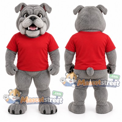 Gray Bulldog Mascot Costume with Red Shirt Gray Bulldog Mascot Costume with Red Shirt