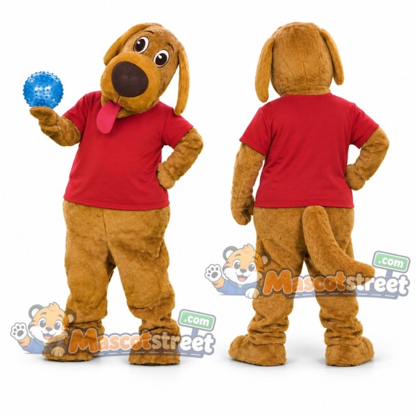 Tan Dog Mascot Costume with Red Shirt