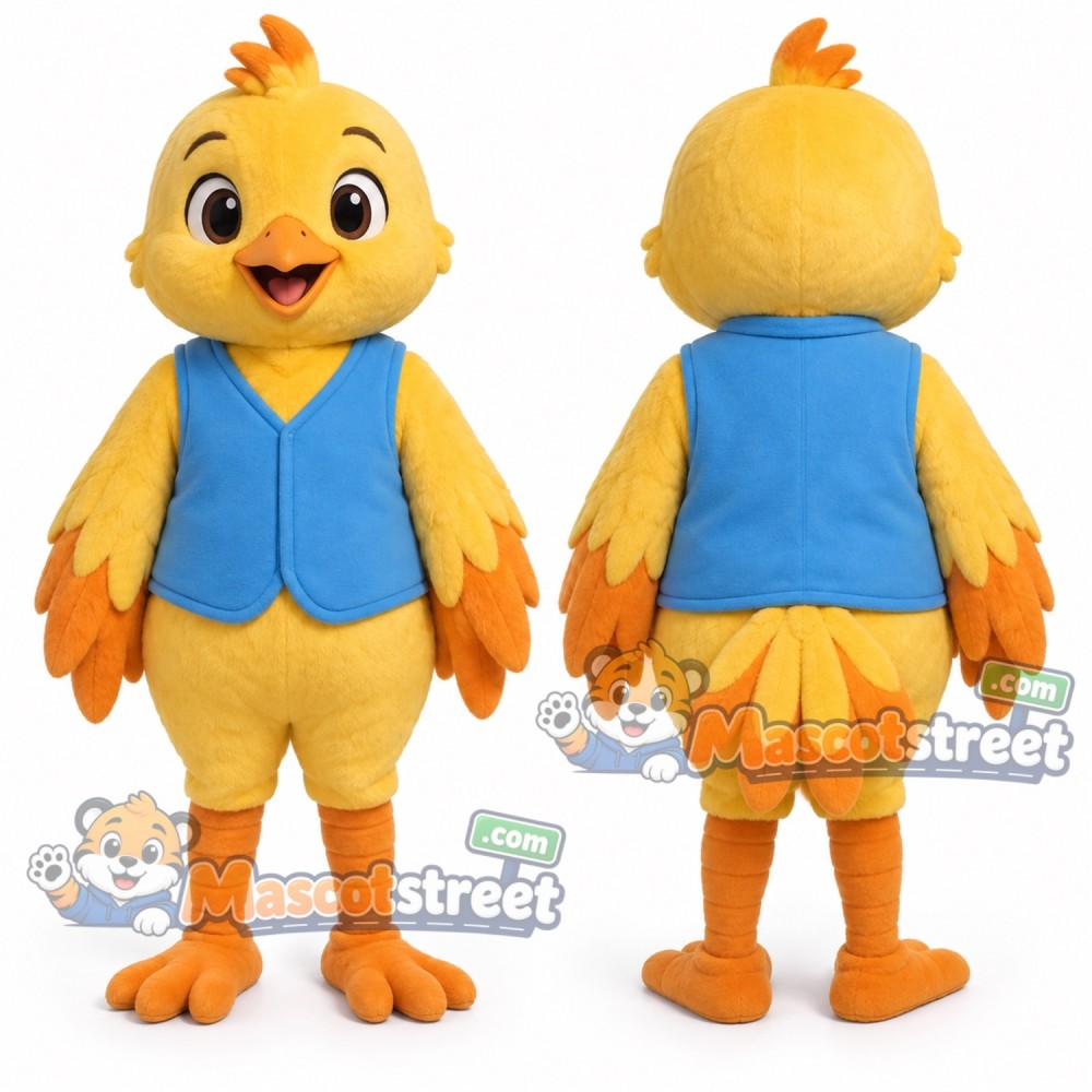 Yellow Bird Mascot Costume with Blue Vest Yellow Bird Mascot Costume with Blue Vest