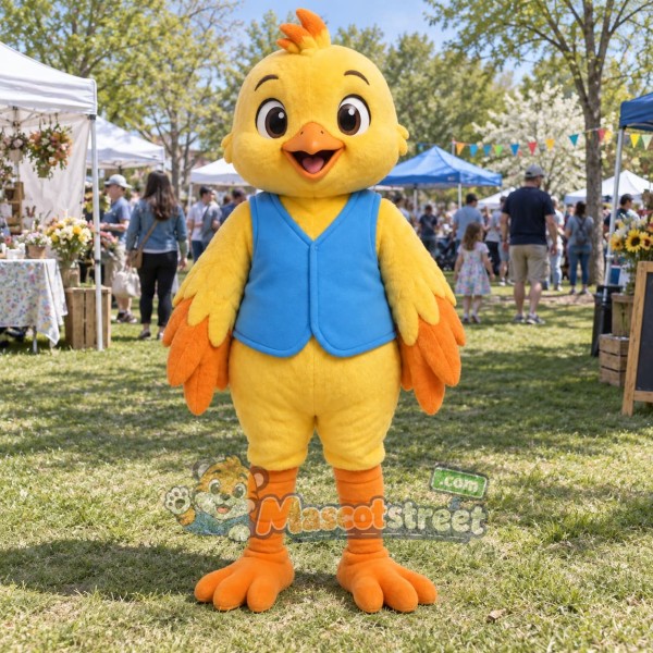 Yellow Bird Mascot Costume with Blue Vest