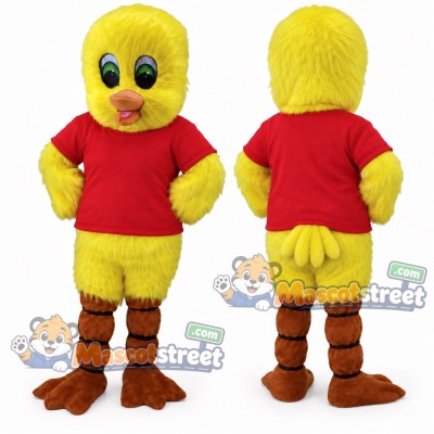 Yellow Duck Mascot Costume with Red Shirt
