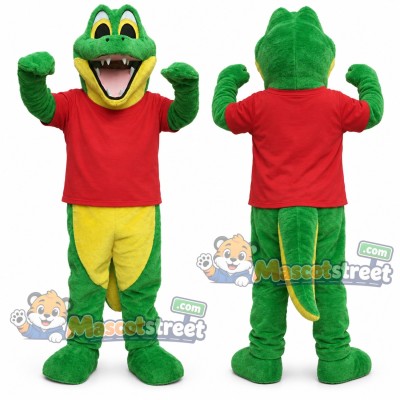 Green Crocodile Mascot Costume with Red Shirt Green Crocodile Mascot Costume with Red Shirt