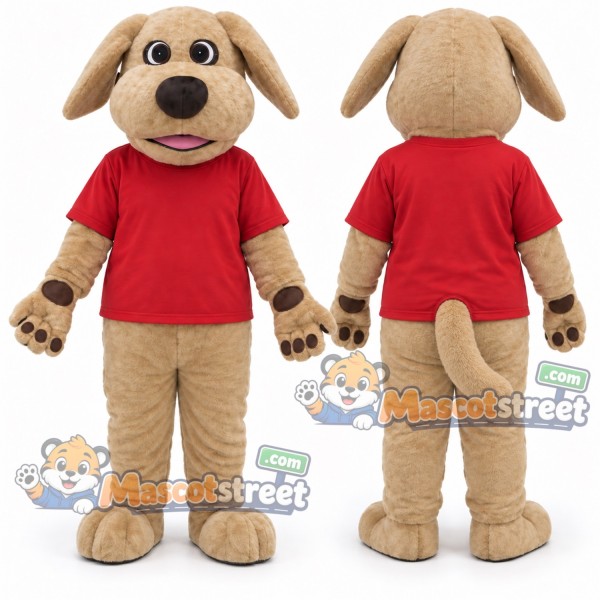 Tan Dog Mascot Costume with Red Shirt