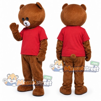 Brown Bear Mascot Costume with Red Shirt Brown Bear Mascot Costume with Red Shirt