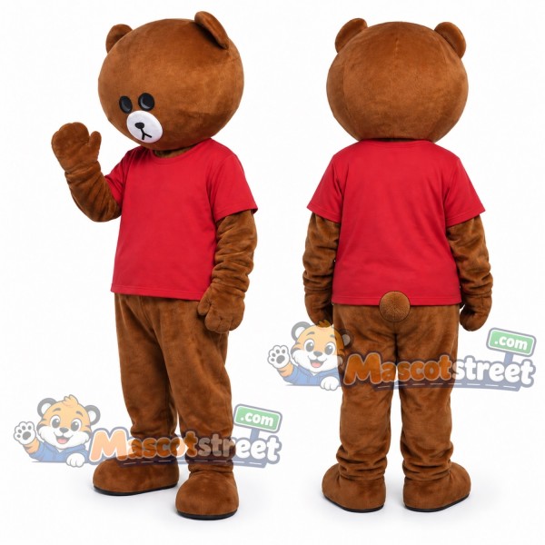 Brown Bear Mascot Costume with Red Shirt