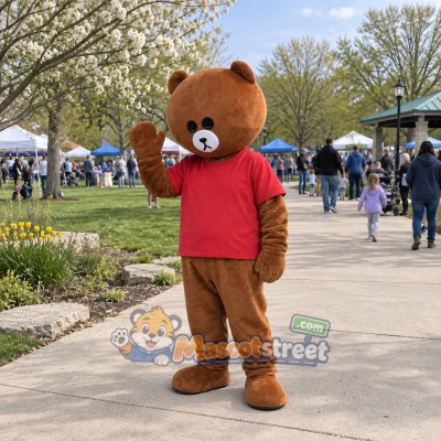 Brown Bear Mascot Costume with Red Shirt Brown Bear Mascot Costume with Red Shirt