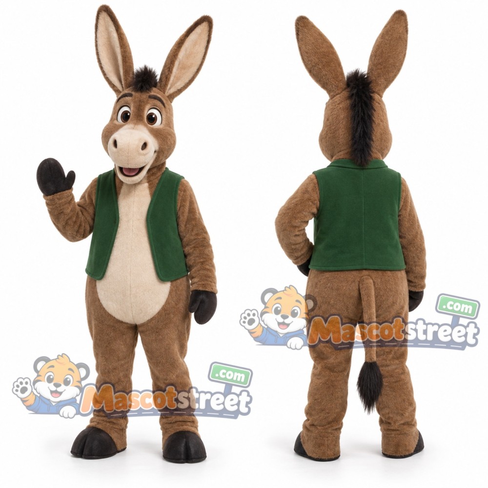 Brown Donkey Mascot Costume with Green Vest