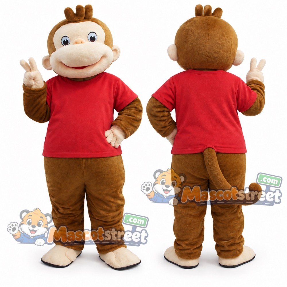 Brown Monkey Mascot Costume with Red Shirt Brown Monkey Mascot Costume with Red Shirt