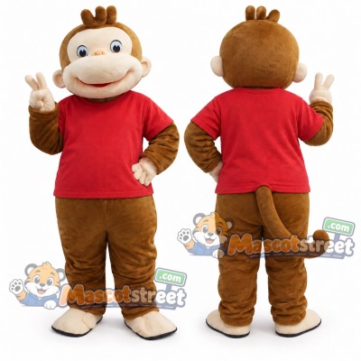 Brown Monkey Mascot Costume with Red Shirt Brown Monkey Mascot Costume with Red Shirt