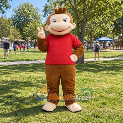 Brown Monkey Mascot Costume with Red Shirt Brown Monkey Mascot Costume with Red Shirt