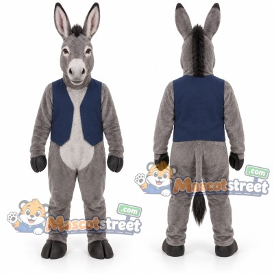 Gray Donkey Mascot Costume with Navy Vest Gray Donkey Mascot Costume with Navy Vest