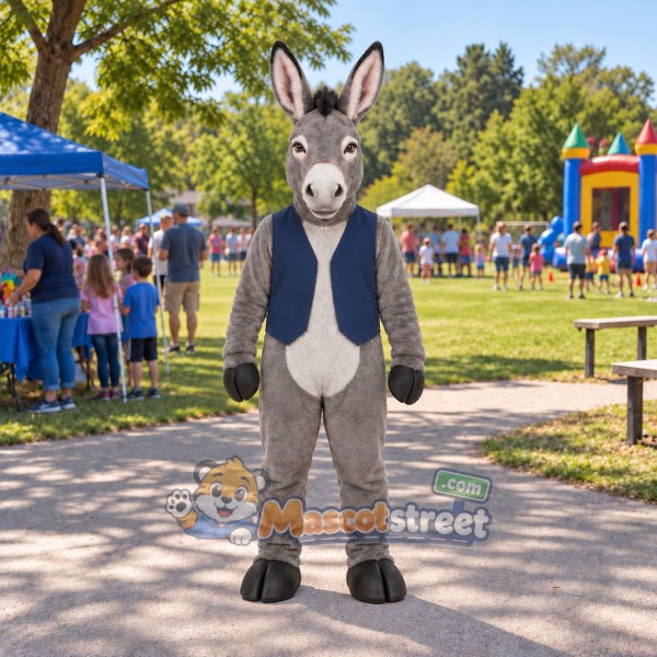 Gray Donkey Mascot Costume with Navy Vest