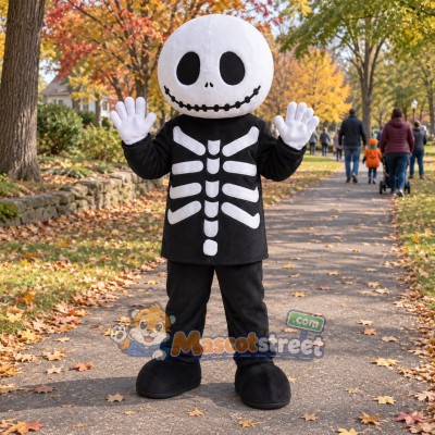 Skeleton Mascot Costume with Black Suit Skeleton Mascot Costume with Black Suit