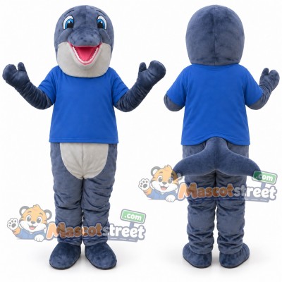 Blue Dolphin Mascot Costume with Blue Shirt Blue Dolphin Mascot Costume with Blue Shirt