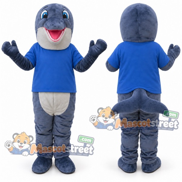 Blue Dolphin Mascot Costume with Blue Shirt
