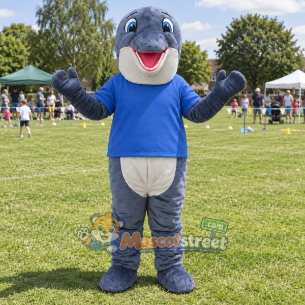 Blue Dolphin Mascot Costume with Blue Shirt