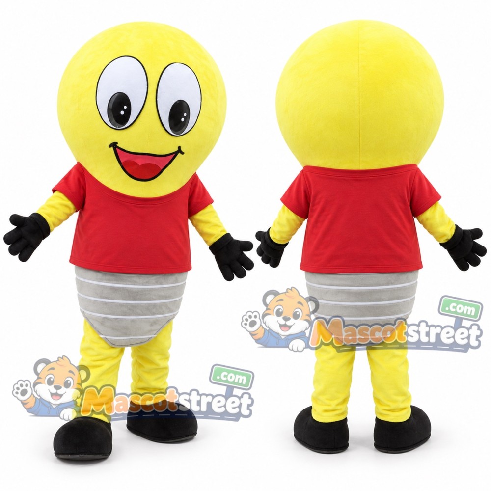Yellow Light Bulb Mascot Costume with Red Shirt Yellow Light Bulb Mascot Costume with Red Shirt