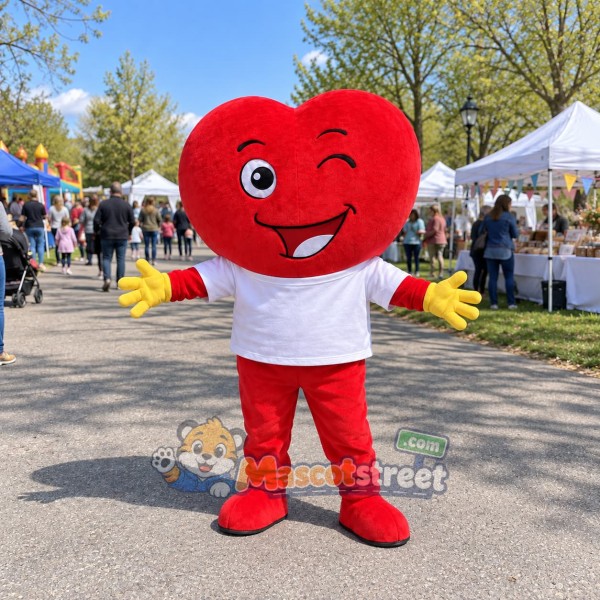 Red Heart Mascot Costume with White Shirt