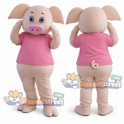 Pink Pig Mascot Costume with Pink Shirt