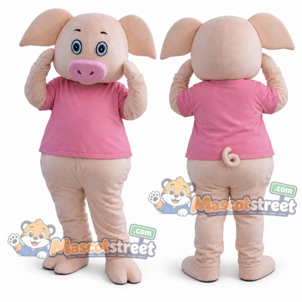 Pink Pig Mascot Costume with Pink Shirt