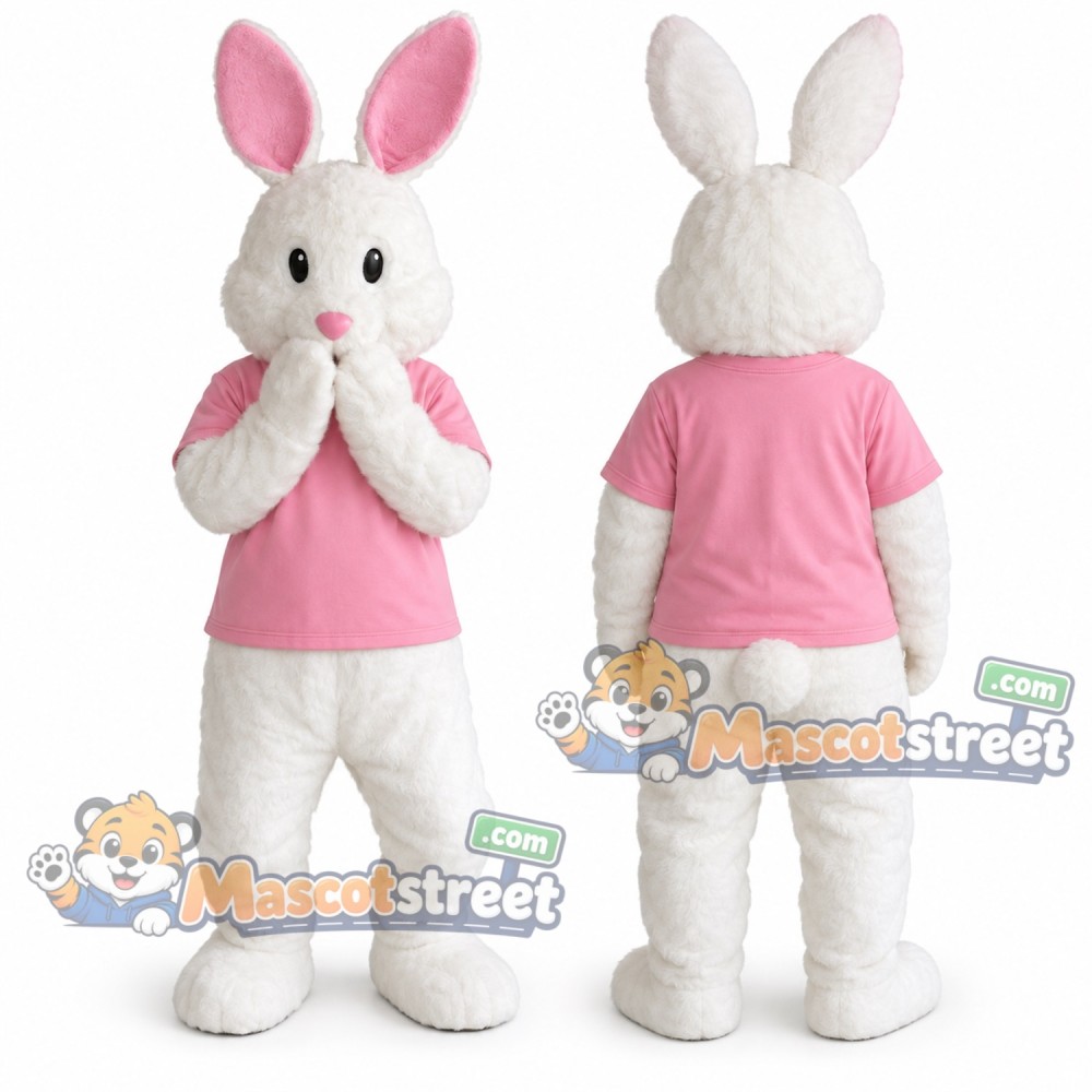 White Rabbit Mascot Costume with Pink Shirt White Rabbit Mascot Costume with Pink Shirt
