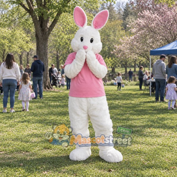 White Rabbit Mascot Costume with Pink Shirt