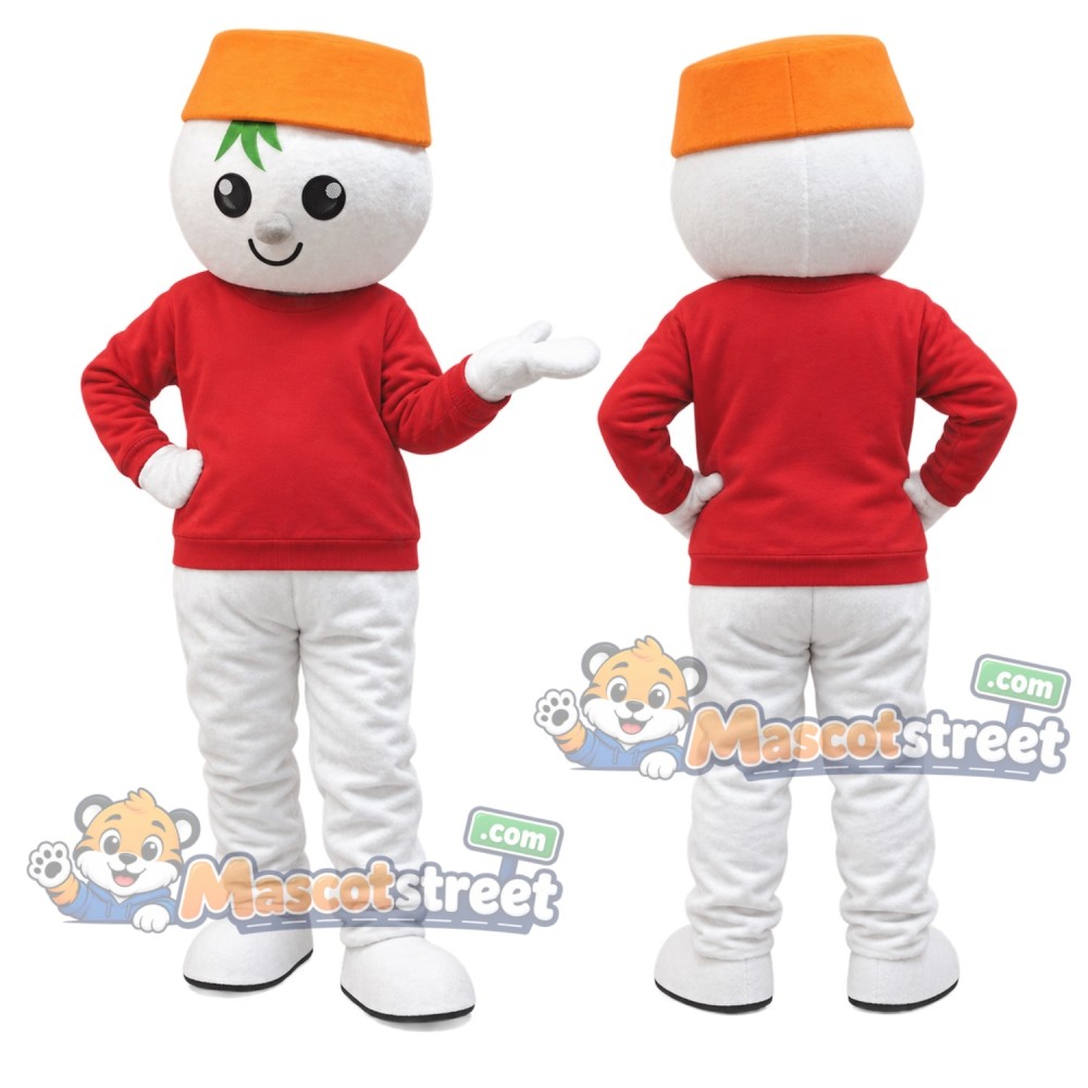 Snowman Mascot Costume with Red Shirt and Orange Cap Snowman Mascot Costume with Red Shirt and Orange Cap
