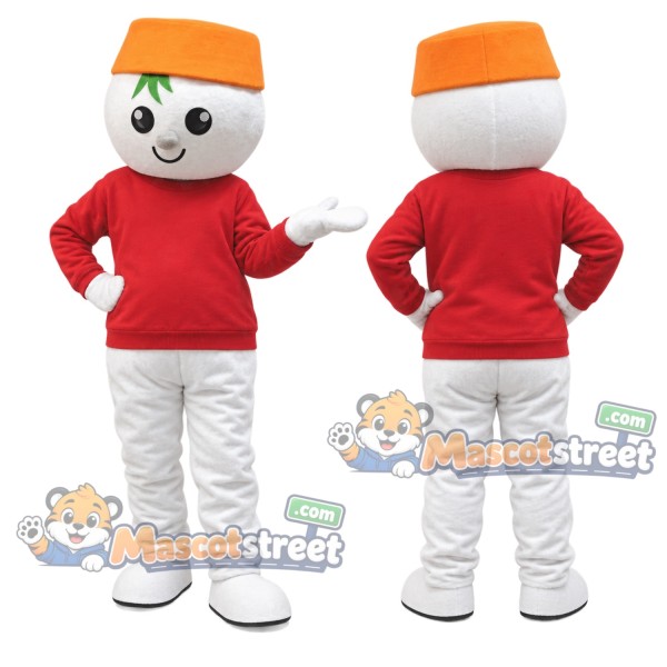 Snowman Mascot Costume with Red Shirt and Orange Cap