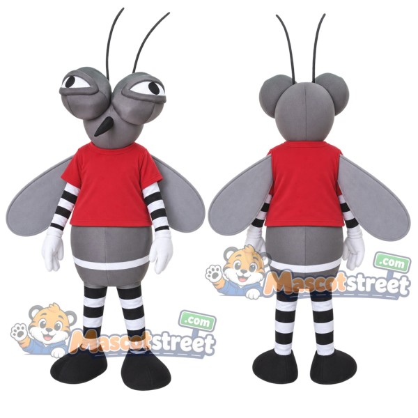 Gray Mosquito Mascot Costume with Red Shirt