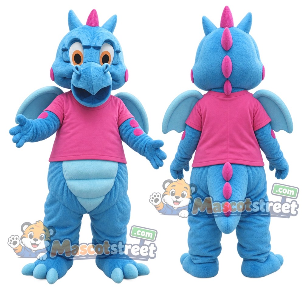 Blue Dragon Mascot Costume with Pink Shirt Blue Dragon Mascot Costume with Pink Shirt