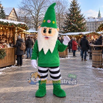 Christmas Elf Mascot Costume with Green Suit and Green Hat