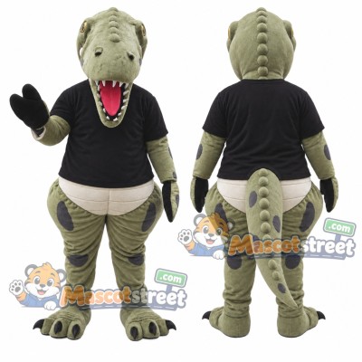 Green Dinosaur Mascot Costume with Black Shirt Green Dinosaur Mascot Costume with Black Shirt