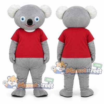 Gray Koala Mascot Costume with Red Shirt Gray Koala Mascot Costume with Red Shirt