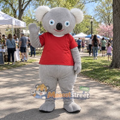 Gray Koala Mascot Costume with Red Shirt Gray Koala Mascot Costume with Red Shirt