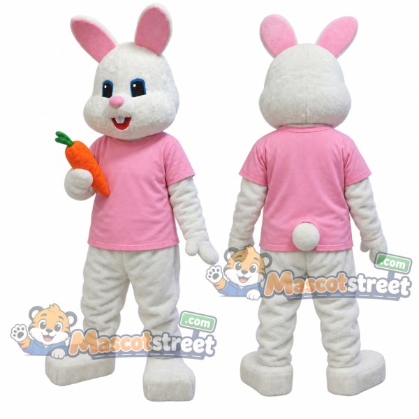 White Rabbit Mascot Costume with Pink Shirt