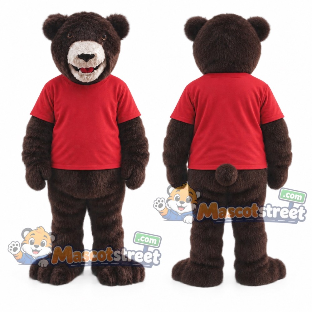 Brown Bear Mascot Costume with Red Shirt