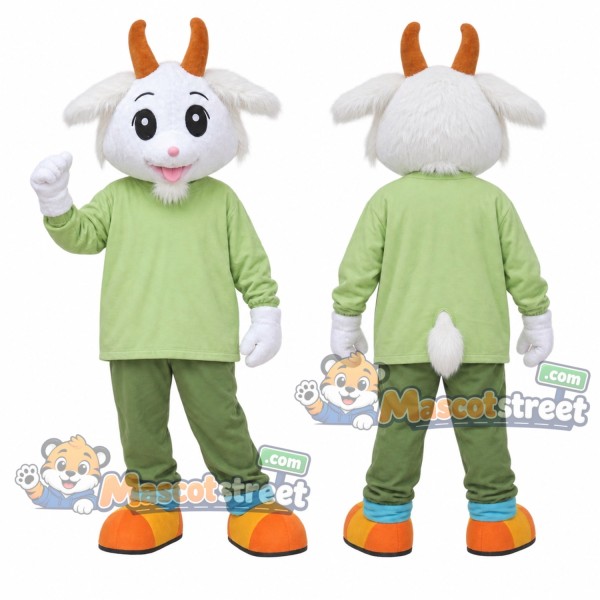 White Goat Mascot Costume with Green Shirt and Green Trousers