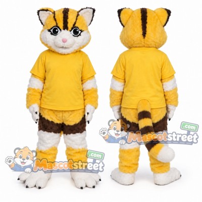 Yellow Tabby Cat Mascot Costume with Yellow Shirt Yellow Tabby Cat Mascot Costume with Yellow Shirt
