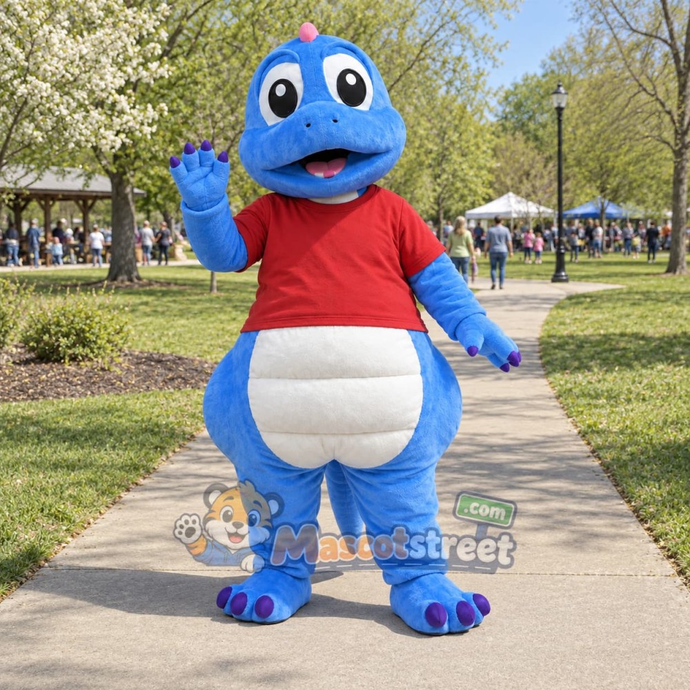 Blue Dinosaur Mascot Costume with Red Shirt Blue Dinosaur Mascot Costume with Red Shirt