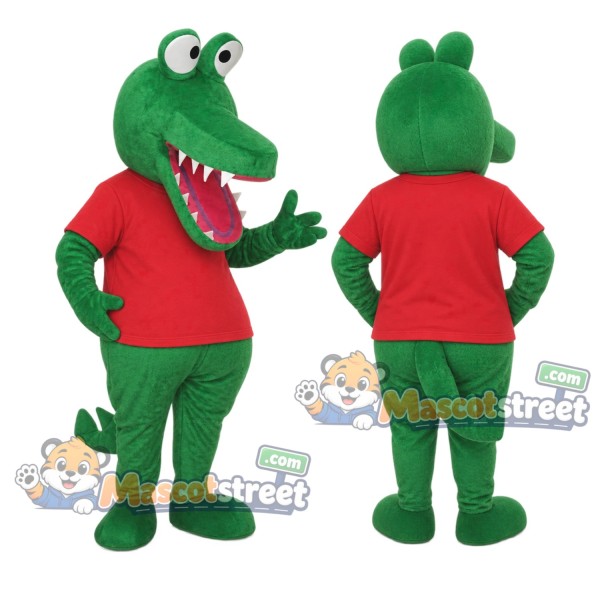 Green Crocodile Mascot Costume with Red Shirt