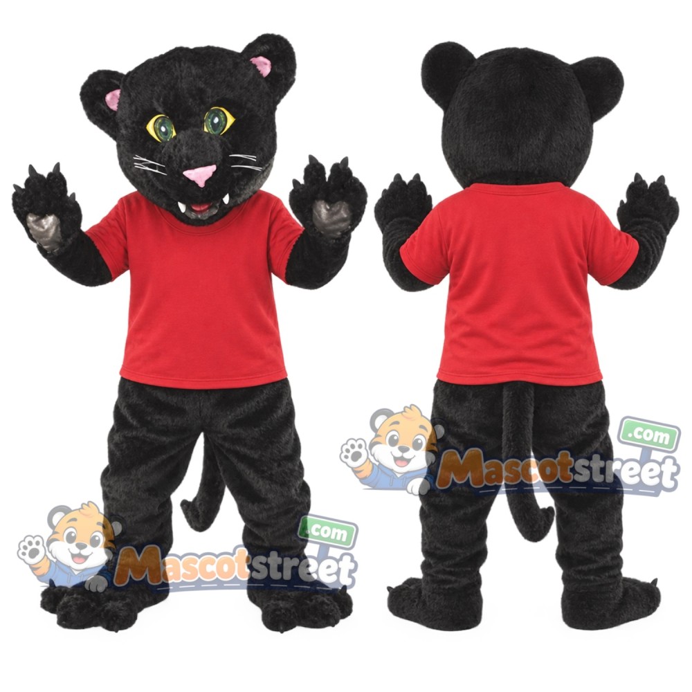 Black Panther Mascot Costume with Red Shirt Black Panther Mascot Costume with Red Shirt