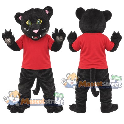 Black Panther Mascot Costume with Red Shirt Black Panther Mascot Costume with Red Shirt